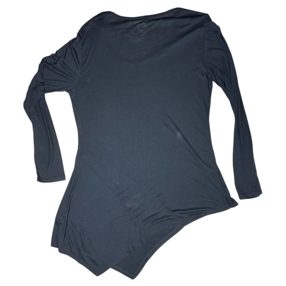 Pure DKNY NWT Womens Large Black Asymmetrical Tunic Top Long Sleeve Draped